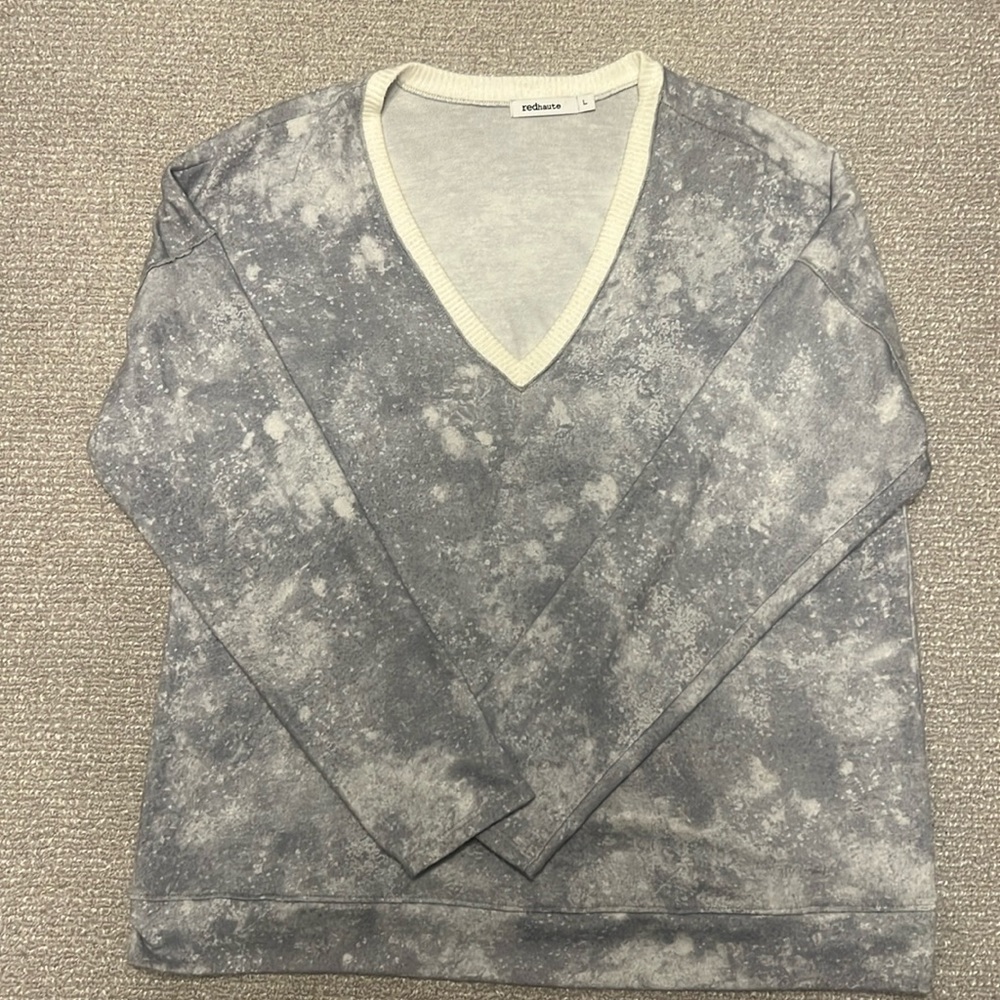 Red Haute Gray/White Tie Dye V-Neck Sweater